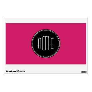 Solid Black and Hot Pink with Monogram Wall Sticker