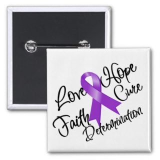 Purple Ribbon Love Hope Determination Pinback Buttons