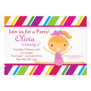 Striped Gymnast Birthday Party Invitation