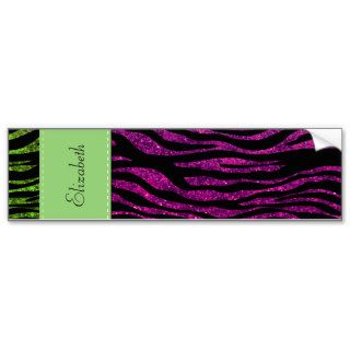 Your Name   Zebra Print, Glitter   Pink Green Bumper Stickers