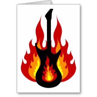 Black Electric Guitar On Fire Card