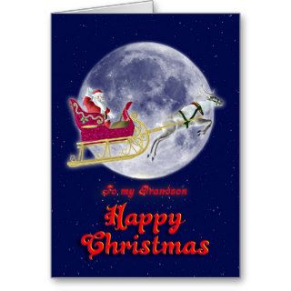 Merry Christmas to grandson, santa in his sleigh Greeting Cards