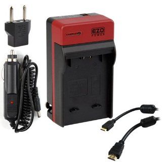EZOPower Battery Charger with EU/Car Adapter +10FT Mini HDMI for Sony HDR CX190 CX200 CX210 CX260V XR260V CX580V CX760V TD20V TD10 CX130 XR160 CX160 CX360V CX700V TG5V CX100 XR100 XR200V XR500V XR520V CX12 SR12 SR11 SR10D SR10 UX20 TG1 (Compatible with Son