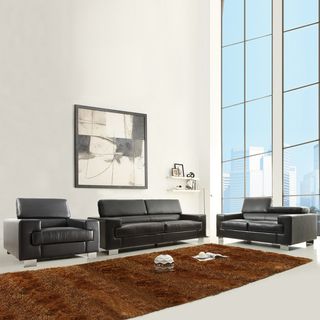 Scarlett 3 piece Black Bonded Leather Sofa Set Living Room Sets