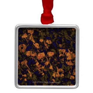 Orange flower against leaf camouflage pattern christmas ornament