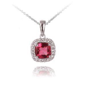 Deep Red Square Rhinestone Silver Tone Pendant with Clear Swarovski Crystal Pendant Necklace Chain N268 Strand Necklaces Jewelry