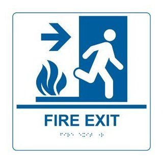 ADA Fire Exit Right Braille Sign RRE 245 99 BLUonWHT Enter / Exit  Business And Store Signs 