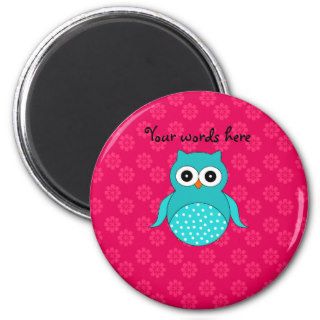 Turquoise owl pink flowers refrigerator magnets