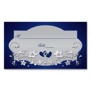 Navy, Silver Gray Floral, Hearts Place Card Business Card