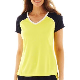 Made For Life Short Sleeve Colorblock Mesh Tee, Yellow/White, Womens