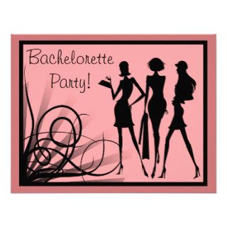 Pink and Black Dress Silhouette Bachelorette Party Personalized Invitations
