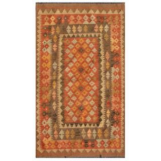 Afghan Hand knotted Mimana Kilim Salmon/ Brown Wool Rug (2'11 x 5'3) 3x5   4x6 Rugs