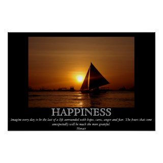 Happiness Sunset Sailboat Motivational Poster