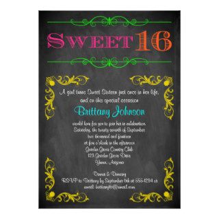 Neon Chalkboard Sweet 16 Birthday Invitation