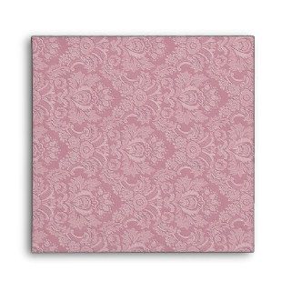 Pink Damask Monogram Square Envelopes
