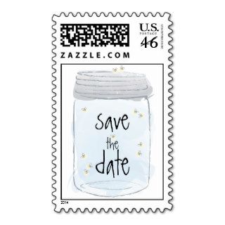 Blue Mason Jar & Whimsy Fireflies Postage Stamps