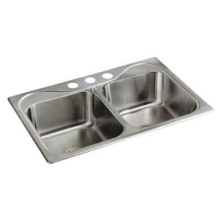 Sterling Plumbing Southhaven Top Mount Stainless Steel 33x22x8 3 Hole Double Bowl Kitchen Sink 11402 3 NA