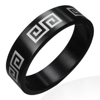 R279 R R279 Black Stainless Steel Double Greek Key Flat Band Ring  Size 9 Jewelry