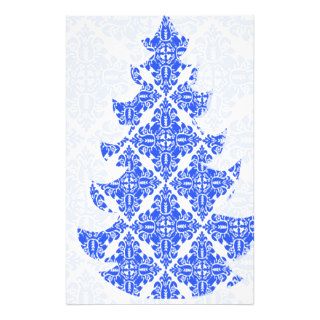 Sky Blue AND White Damask Pattern Christmas Tree Full Color Flyer