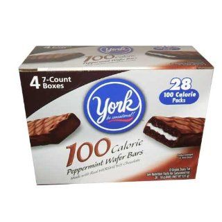 York Peppermint Patties 100 Calorie Peppermint Wafer Bars made with Real Hershey's Chocolate Four 7  Count Boxes  Grocery & Gourmet Food