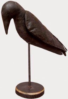 Crow   Stuffed Crow Pedestal   Primitive Country Rustic Home Decor   Collectible Figurines
