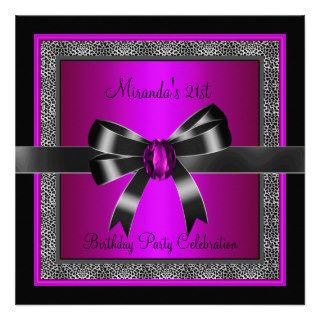 21st Birthday Magenta Black Wild Pink Bow Gem Announcement