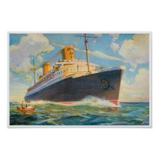 SS Bremen Vintage Passenger Ship Poster