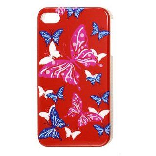 Butterfly Printed Red Plastic IMD Back Cover Case for iPhone 4 4G 4S Cell Phones & Accessories
