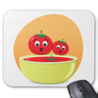 Tomato falling into tomato soup mousepad, orange