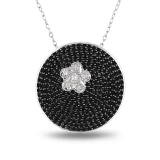 Miadora Silver Created Sapphire and Black Spinel Flower Necklace Miadora Gemstone Necklaces