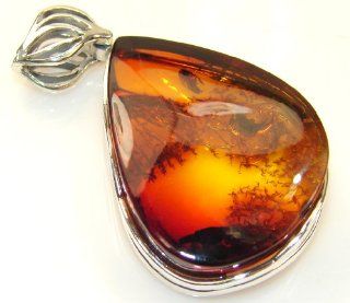 Amber Women's Silver Pendant 12.90g (color brown, dim. 2 1/8, 1 1/8, 3/8 inch). Amber Crafted in 925 Sterling Silver only ONE pendant available   pendant entirely handmade by the most gifted artisans   one of a kind world wide item   FREE GIFT BOX P