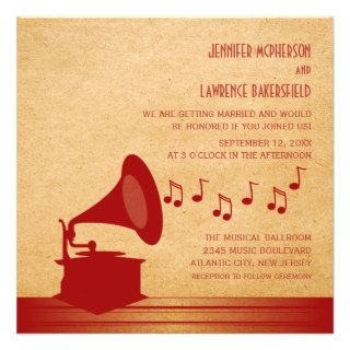 Red Vintage Gramophone Wedding Invite