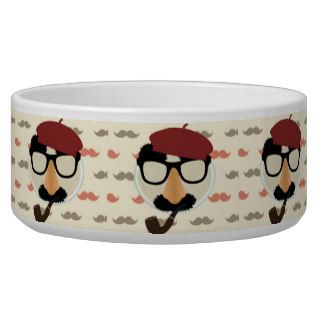 Mustache Disguise Glasses Pipe Beret Face Dog Water Bowls