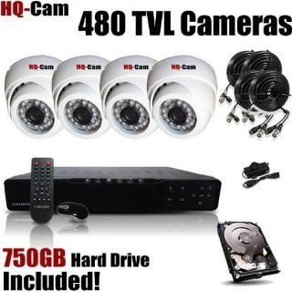 HQ Cam 8 Channel H.264 Touch Screen panel DVR Surveillance Security Package System with 4 x 480 TV Lines Indoor Day Night Vision Cameras For Home Security with Power Suplies and Cables, Pre Installed 750GB HDD  Complete Surveillance Systems  Camera &