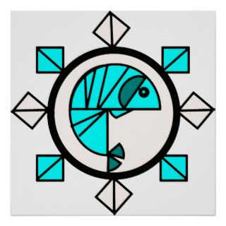 Ancient Native American Tribal Pottery Fish Symbol Poster