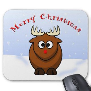 Cute Christmas Cartoon Rudolf  Red Nose Reindeer Mouse Pads