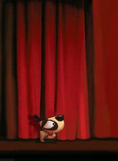 Rectangle Refrigerator Magnet   Shy Cartoon Puppy On Stage Behind Red Curtain  Other Products  