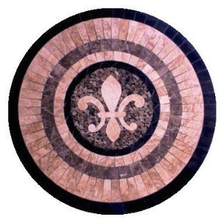 Tile Floor Medallion Marble Mosaic Fleur de Lis Design 24"    