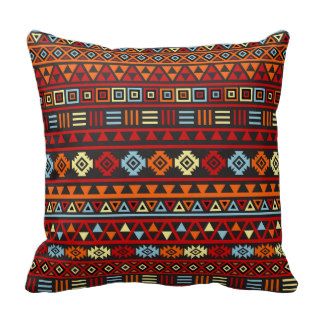 Aztec Style Pattern   Orange Yellow Blue Red & Blk Throw Pillow