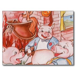 Vintage Fairy Tale Three Little Pigs and the Wolf Post Card