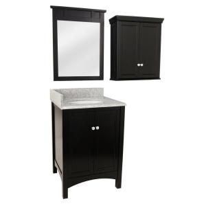 Foremost Haven 25 in. Vanity in Espresso with Granite Vanity Top and Mirror in Rushmore Grey,Wall Cabinet TREA2422COMBO2