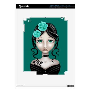 Sad Girl with Teal Blue Roses Decals For iPad 3