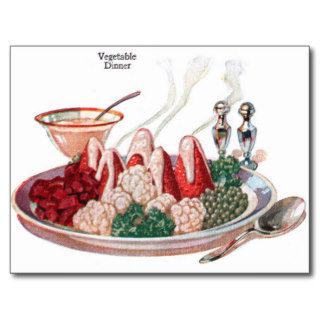 Retro Vintage Kitsch Food 50s Vegetable Dinner Art Postcard