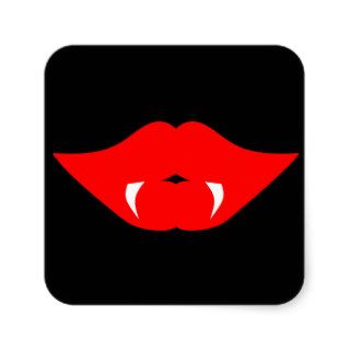 red lips and fangs on black square sticker