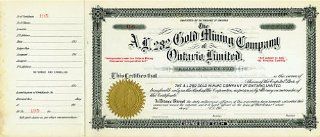 A.L. 282 Gold Mining Company Stock Certificate (Circa 1905) with corporate seal impression 