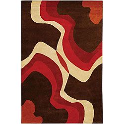 Hand Tufted Mandara Brown Wool Geometric Rug (5' x 7'6") Mandara 5x8   6x9 Rugs