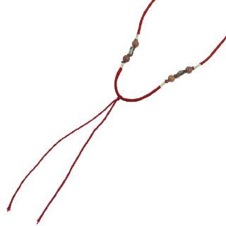 Brown Round Bead Accent Red Nylon Adjustable Knotted String Necklace Cord Jewelry