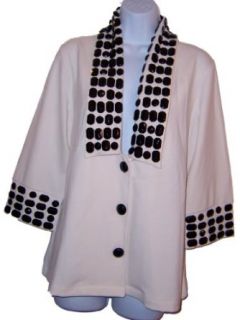 Chit Chat Stretch Cardigan with Portrait Collar and Jet Beads (Small 6 8, Ivory) Clothing