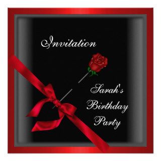 Invitation Elegant Red Rose Black Ribbon Bow