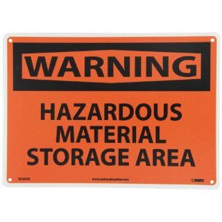 NMC W285EB OSHA Sign, Legend "WARNING   HAZARDOUS MATERIAL STORAGE AREA", 14" Length x 10" Height, Fiberglass, Black on Orange Industrial Warning Signs
